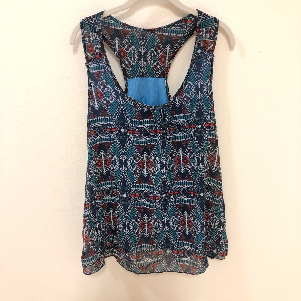 Racer back blue red patterned tank top. XL